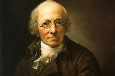 Ein älterer Mann mit Brille, grauem Haar und weißem Halstuch vor dunklem Grund, Anton Graff Selbstbildnis, Anton Graff, 1805.